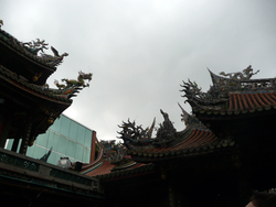 Part of the roof of the Longshan Temple as seen from the courtyard.
